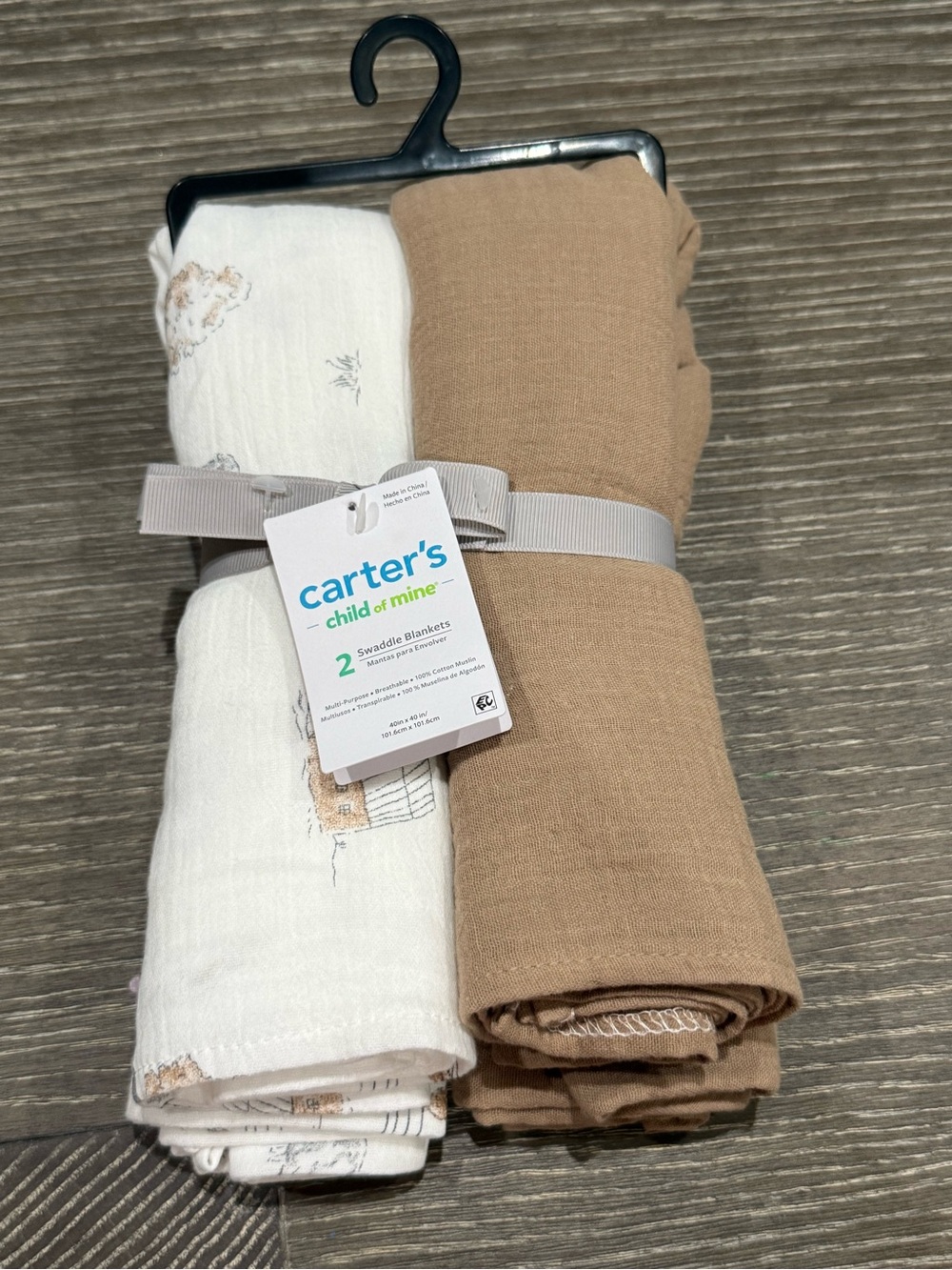 NWT Carter's White Printed & Camel Swaddle Set